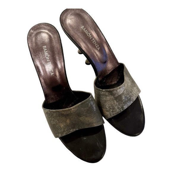 Vintage Ramon Tenza metallic  elephant heel mules new never worn 7.5 - Picture 6 of 9